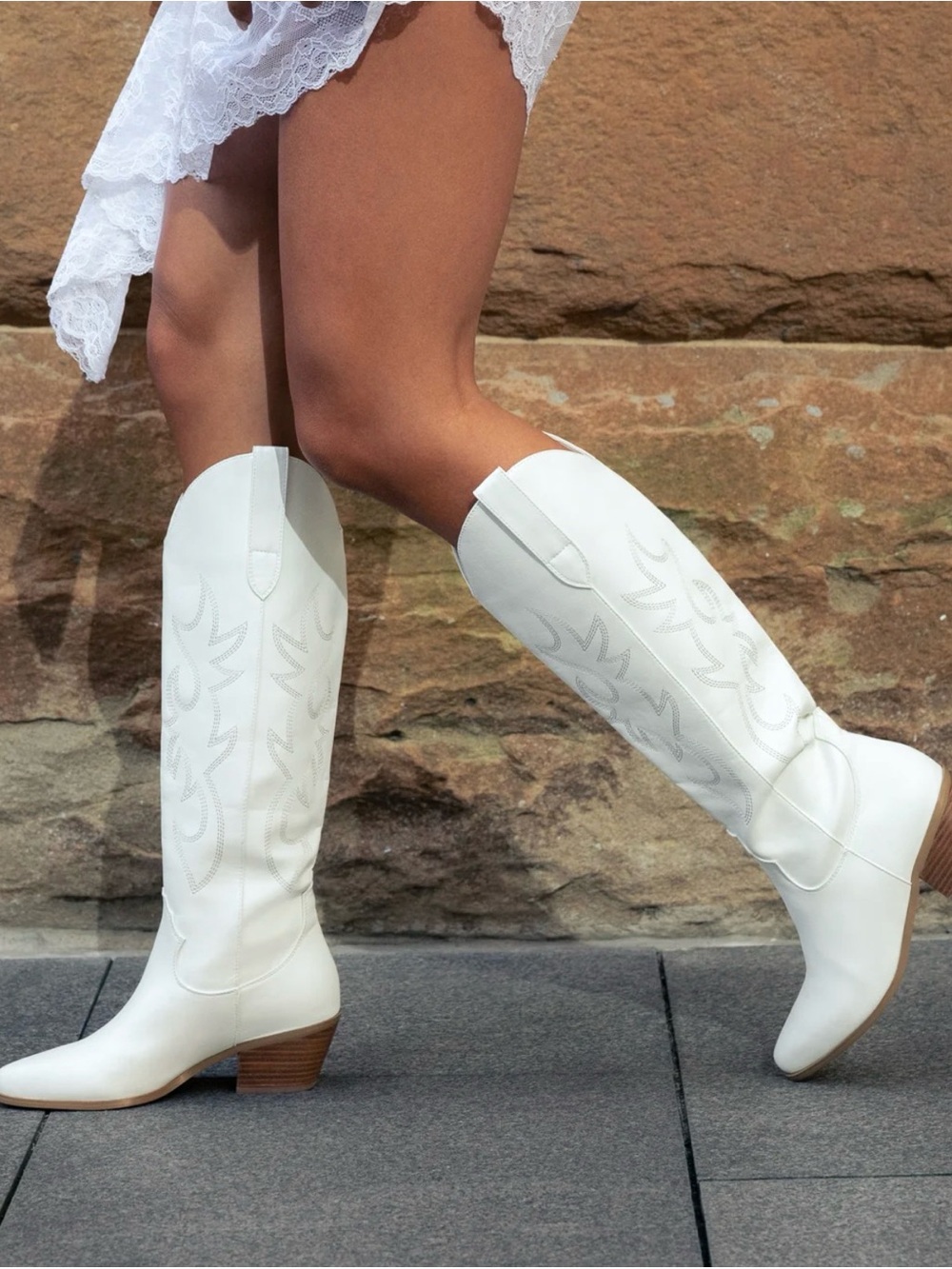 Billini White Knee-High Western Heeled Boots